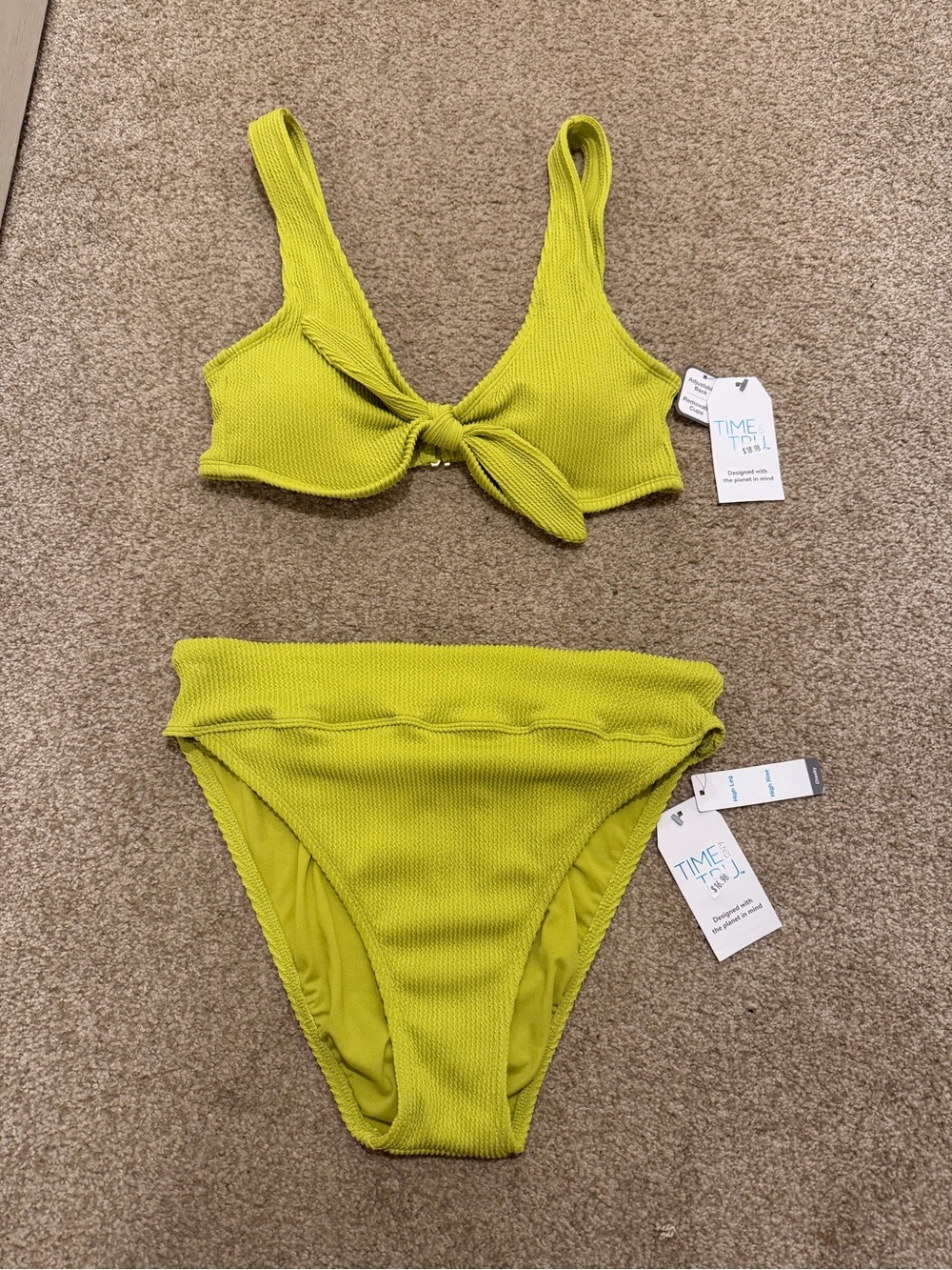 Time and Tru Women’s Yellow-Green Tie-Front Bikini Set Size L